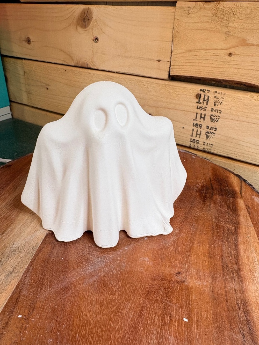 Ceramic Ghost Ready to Paint: Sheet-Wearing Design, Light-Up Eyes (4.5" x 4.5")